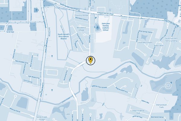 Map of O'Neal Lane in Baton Rouge with a pin on Bark City